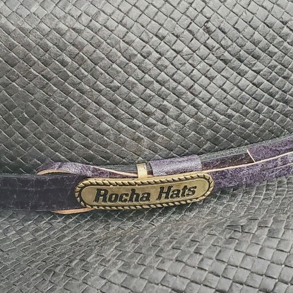 Rocha Hats Unitalla Western Cowboy Black Straw Hat Leather Tequila Patch - Picture 5 of 15